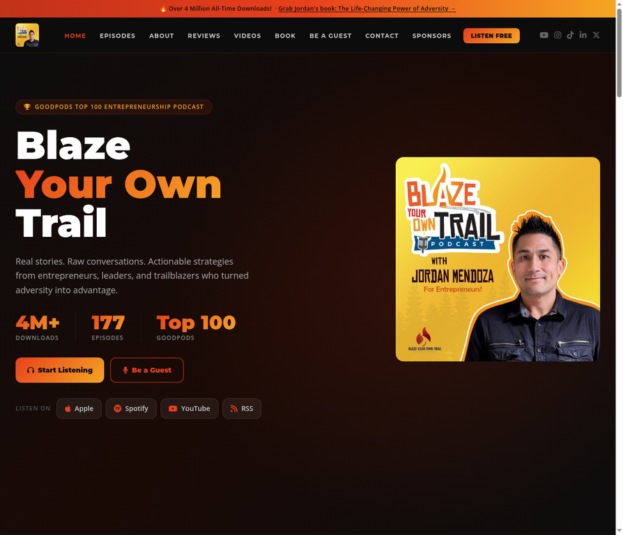 Blaze Your Own Trail Podcast website screenshot